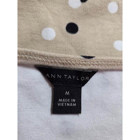 Ann Taylor Shirt Womens Medium Beige Polka Dot Puff‎ Short Sleeve Stretch Knit - Picture 5 of 7